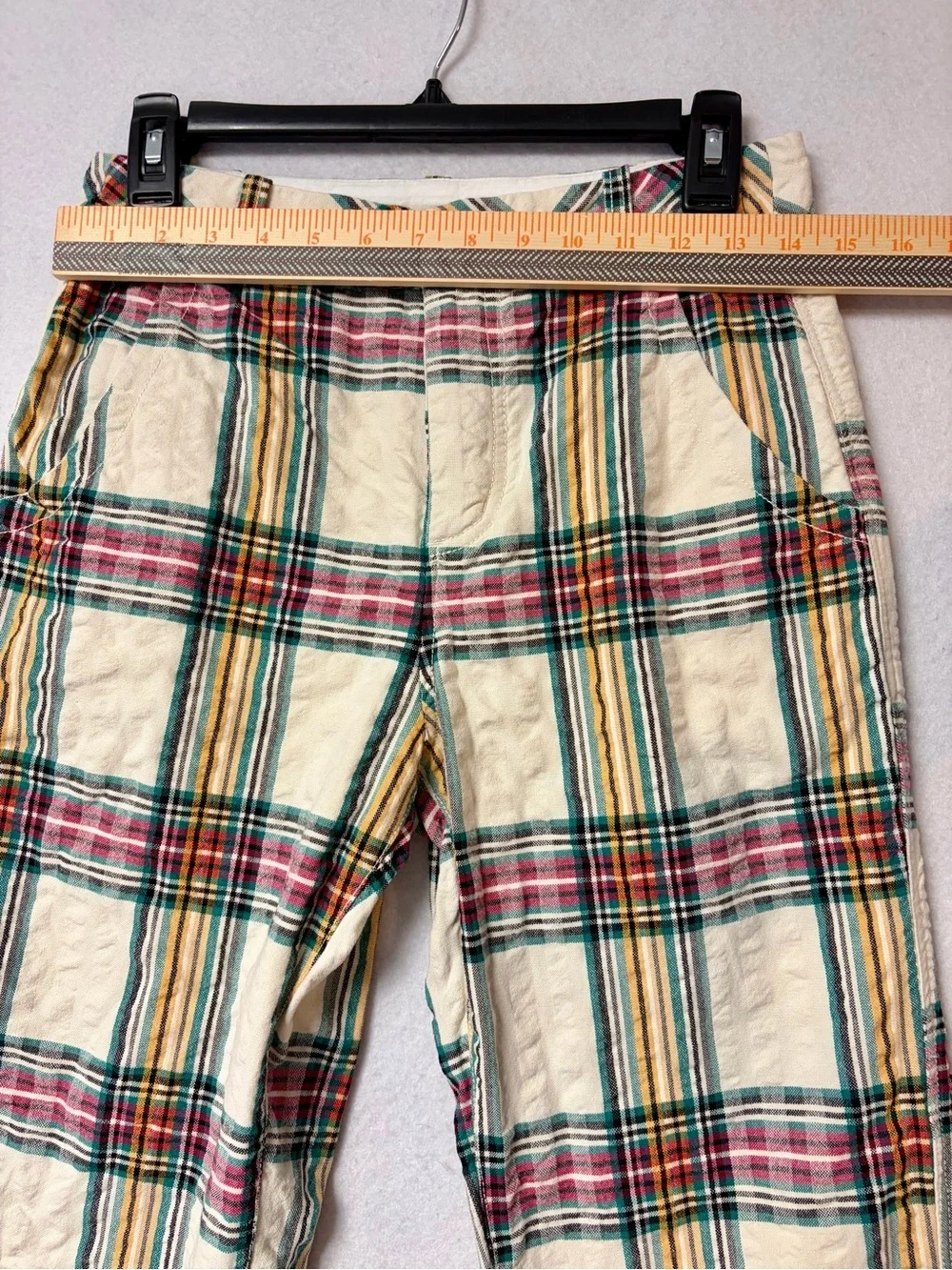 Free People Marlowe Yard Dye Plaid Seersucker Pants Size 4 Cotton Straight Leg